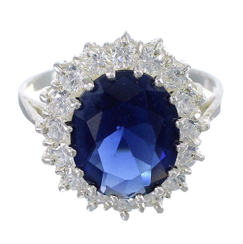 Cubic Zirconia And Tanzanite Sterling Silver Ring Size 7 AX71356